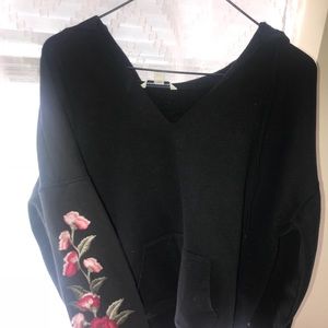 Black hoodie w/ embroidered roses down arm